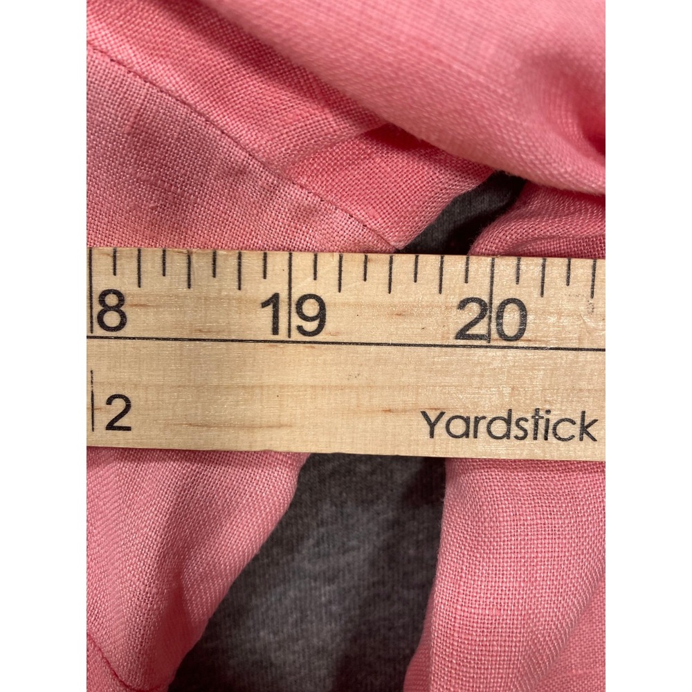 Tracy M Pink 100% Linen Pintuck Button Down Shirt Band Collar Long Sleeve Top - Picture 9 of 12